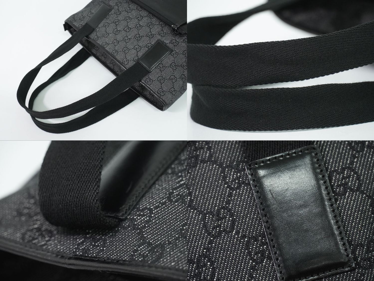 Gucci GG Canvas Leather Shoulder Bag Tote Black Second — view 6