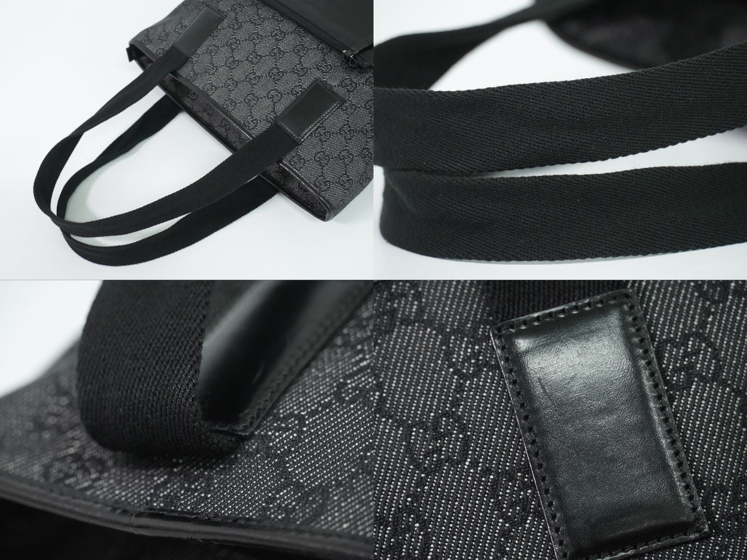 Gucci GG Canvas Leather Shoulder Bag Tote Black Second — view 6