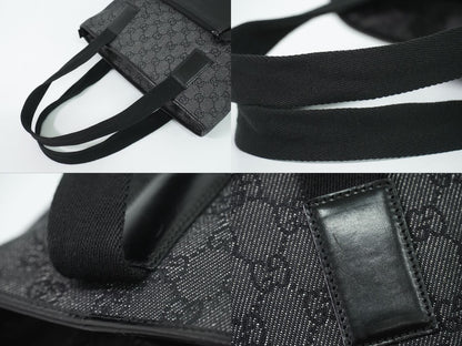 Gucci GG Canvas Leather Shoulder Bag Tote Black Second — view 6