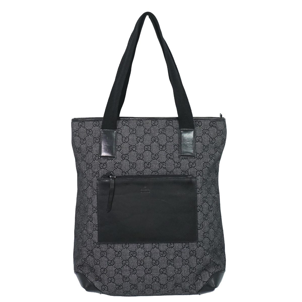 Gucci GG Canvas Leather Shoulder Bag Tote Black Second