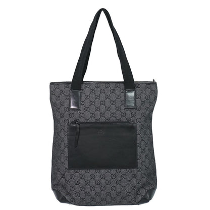 Gucci GG Canvas Leather Shoulder Bag Tote Black Second