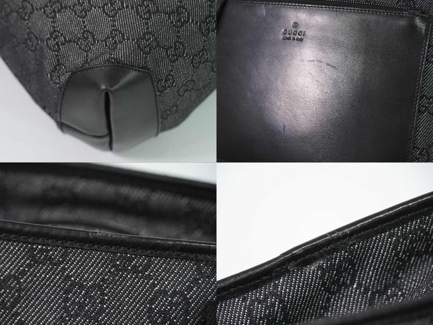 Gucci GG Canvas Leather Shoulder Bag Tote Black Second — view 7
