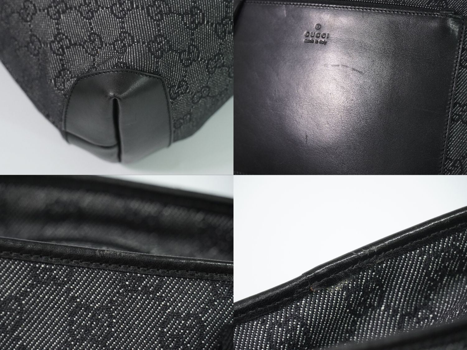 Gucci GG Canvas Leather Shoulder Bag Tote Black Second — view 7