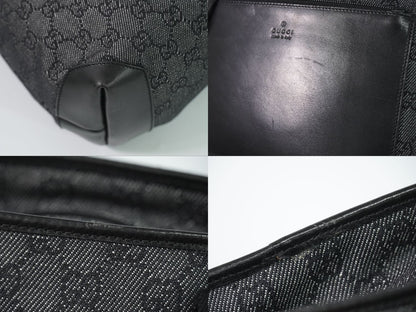 Gucci GG Canvas Leather Shoulder Bag Tote Black Second — view 7
