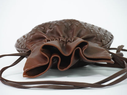 Bottega Veneta Intrecciato Drawstring Shoulder Bag Pochette Leather Brown Second — view 5
