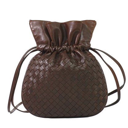 Bottega Veneta Intrecciato Drawstring Shoulder Bag Pochette Leather Brown Second