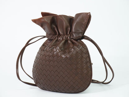 Bottega Veneta Intrecciato Drawstring Shoulder Bag Pochette Leather Brown Second — view 2