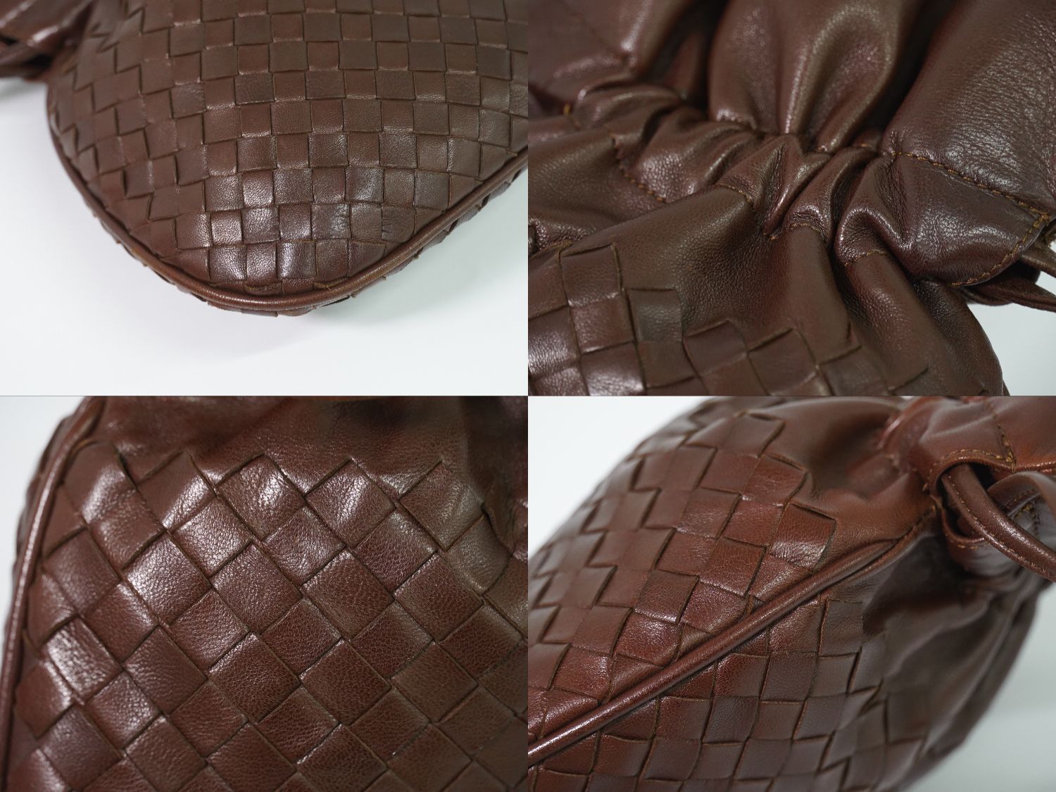 Bottega Veneta Intrecciato Drawstring Shoulder Bag Pochette Leather Brown Second — view 7