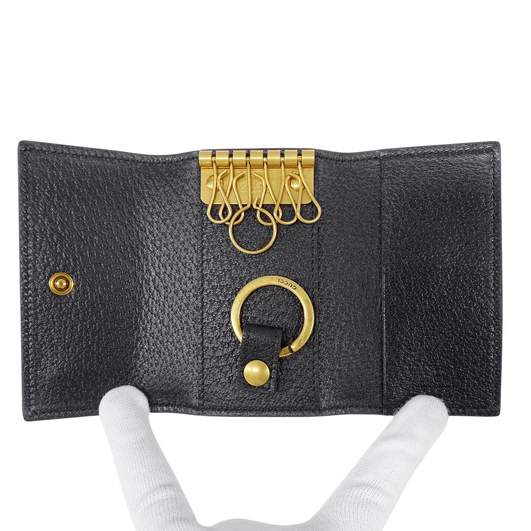 Gucci Key Case Petite Marmont Leather Black Key Simple Logo Key Holder — view 5