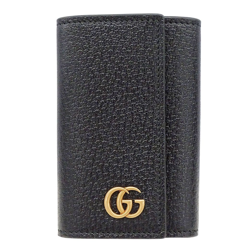 Gucci Key Case Petite Marmont Leather Black Key Simple Logo Key Holder