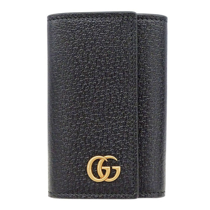 Gucci Key Case Petite Marmont Leather Black Key Simple Logo Key Holder
