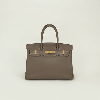 Hermes Birkin 30 Tote Togo Etoupe Gray Gold