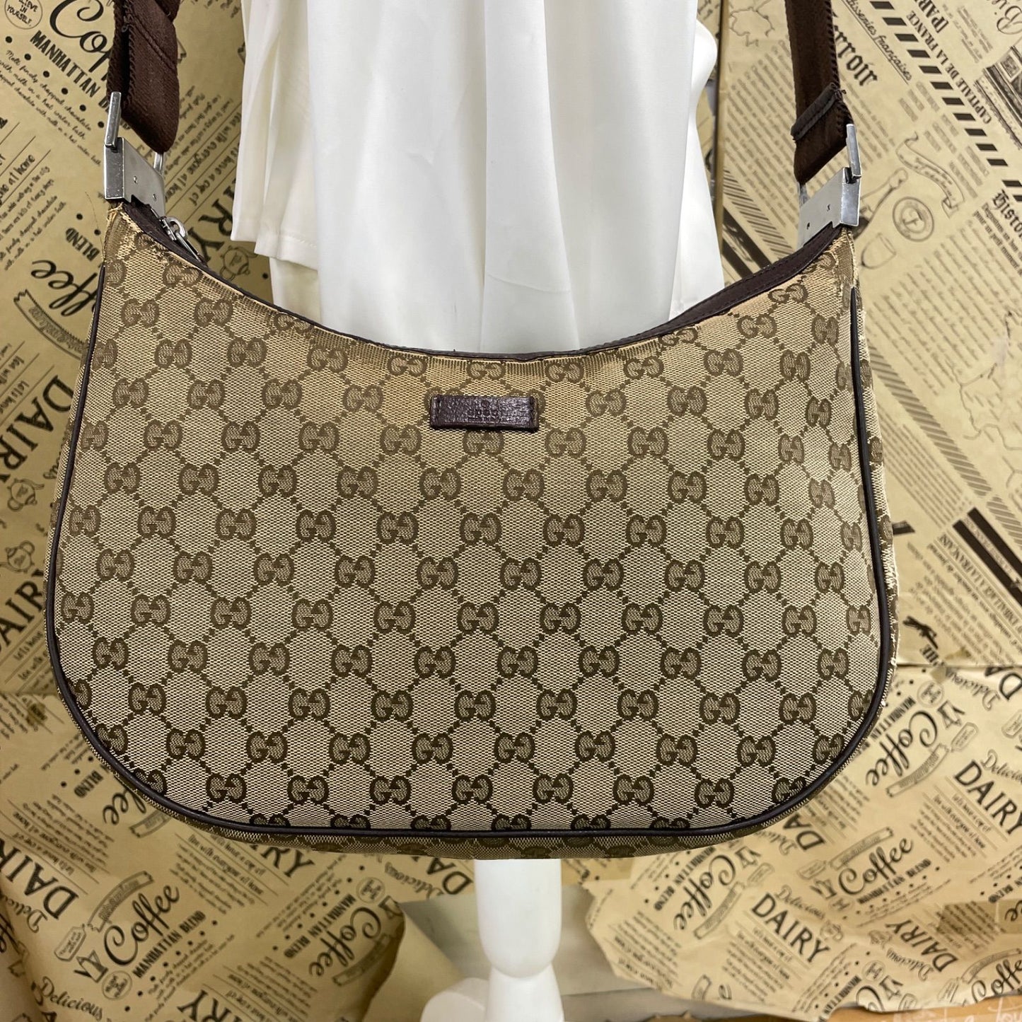 Gucci GG Canvas Shoulder Bag Utility Brown