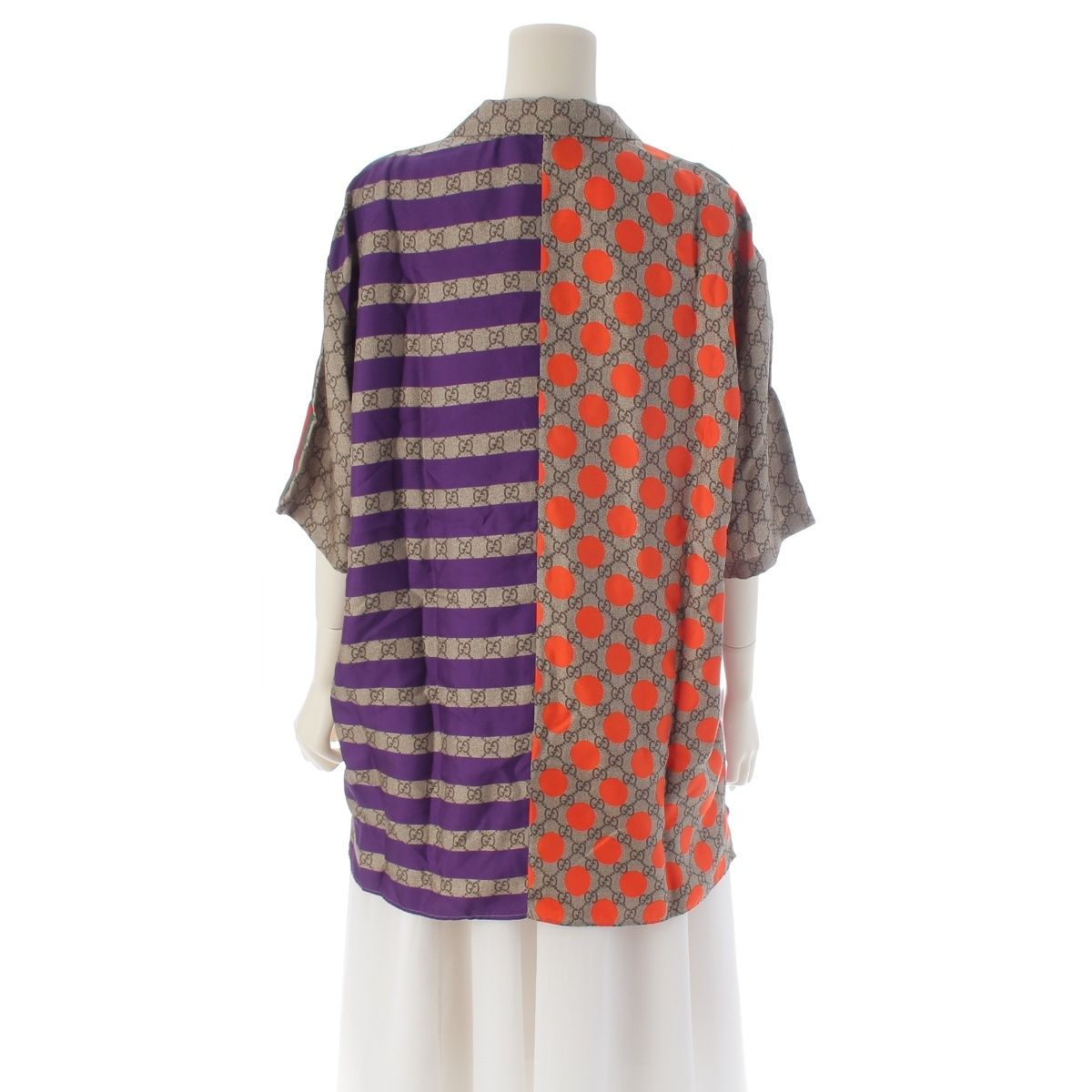 Gucci Silk Sherry Line GG Pattern Open Collar Color Short Sleeve Shirt — view 4