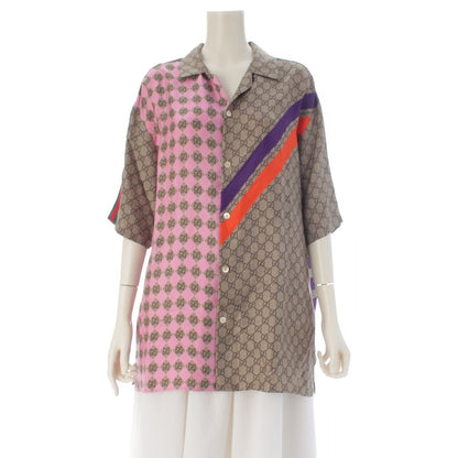 Gucci Silk Sherry Line GG Pattern Open Collar Color Short Sleeve Shirt