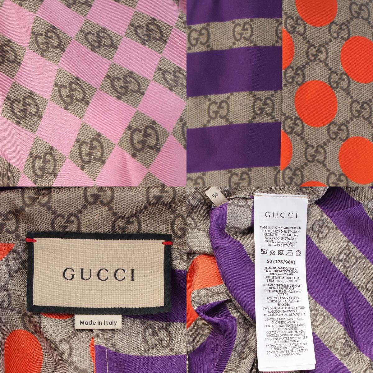Gucci Silk Sherry Line GG Pattern Open Collar Color Short Sleeve Shirt — view 9