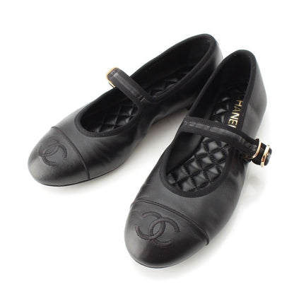 Chanel Leather CC Logo Mary Jane Flat Ballet Pumps Shoes Black