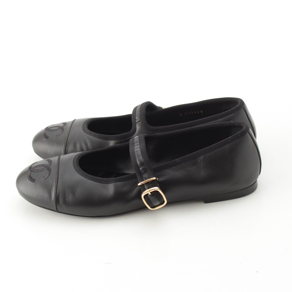 Chanel Leather CC Logo Mary Jane Flat Ballet Pumps Shoes Black — view 3