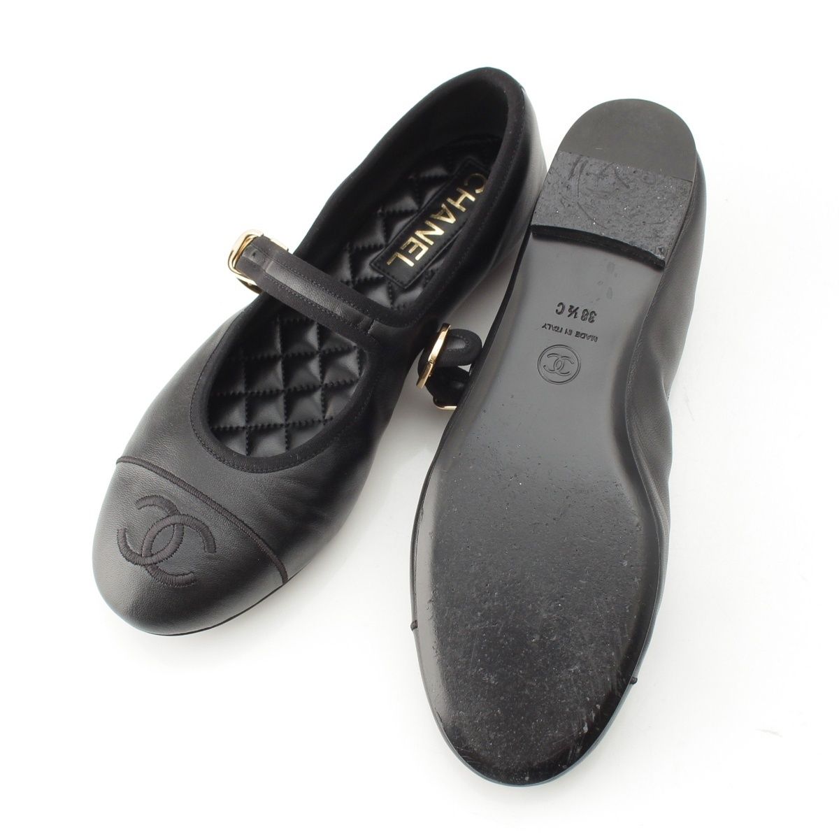 Chanel Leather CC Logo Mary Jane Flat Ballet Pumps Shoes Black — view 5