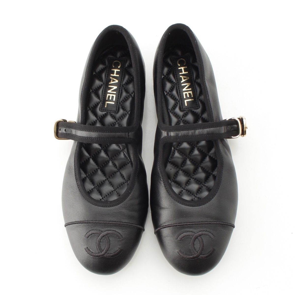 Chanel Leather CC Logo Mary Jane Flat Ballet Pumps Shoes Black — view 2