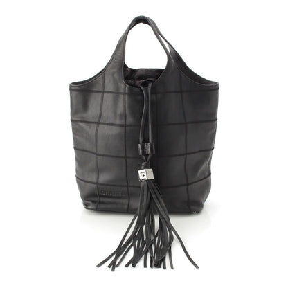 Chanel Stand Leather Chocolate Bar Fringe Handbag Black