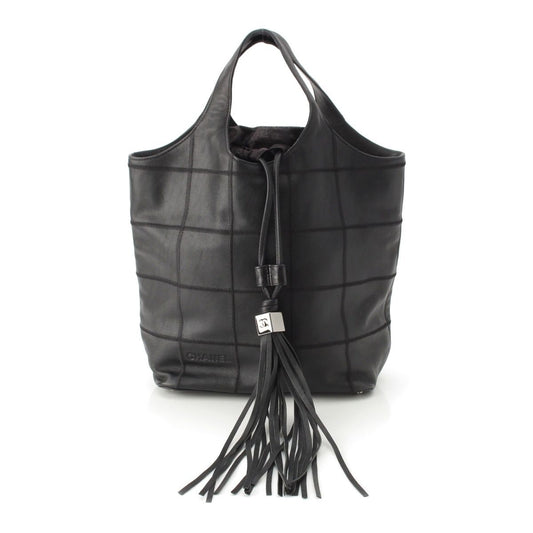 Chanel Stand Leather Chocolate Bar Fringe Handbag Black