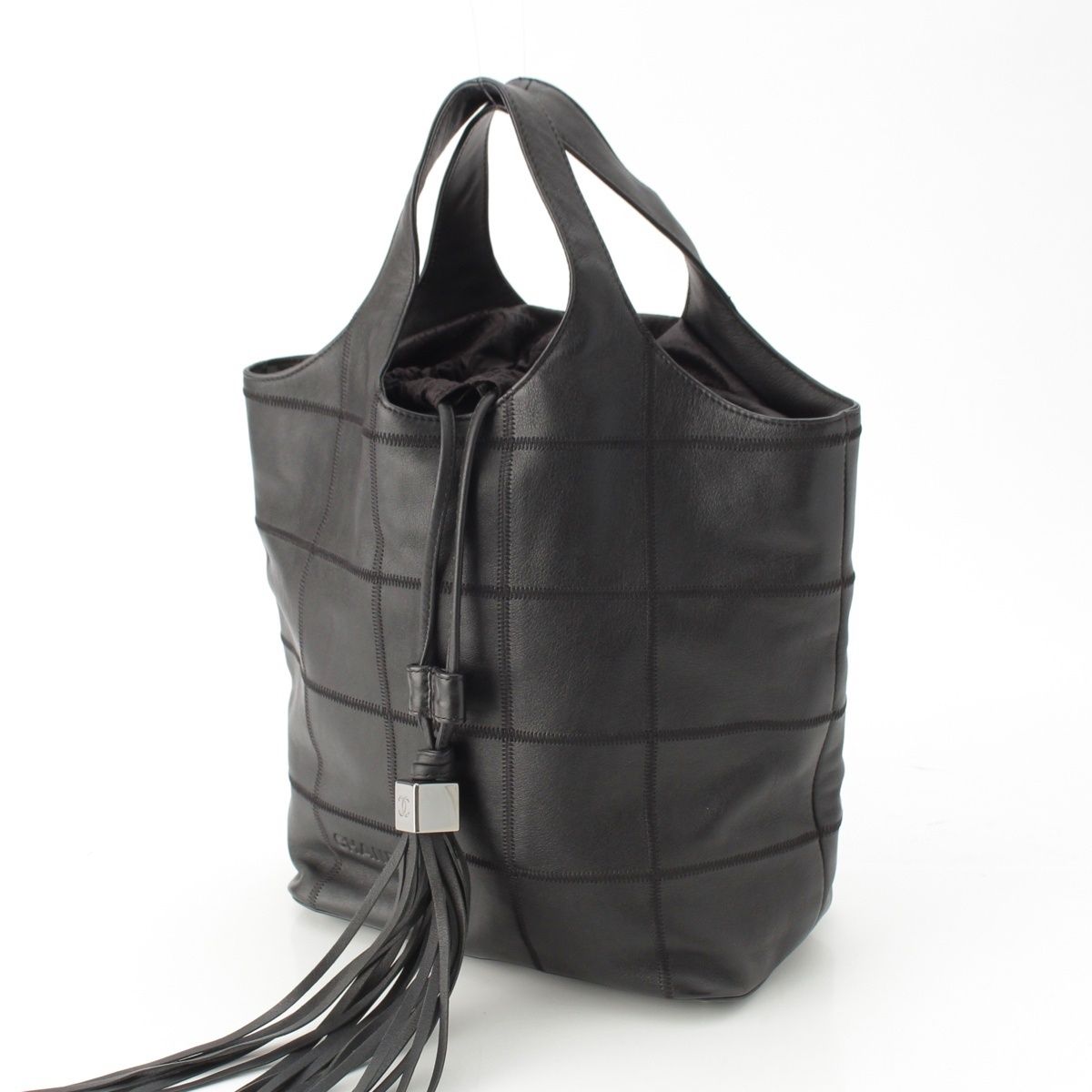Chanel Stand Leather Chocolate Bar Fringe Handbag Black — view 2