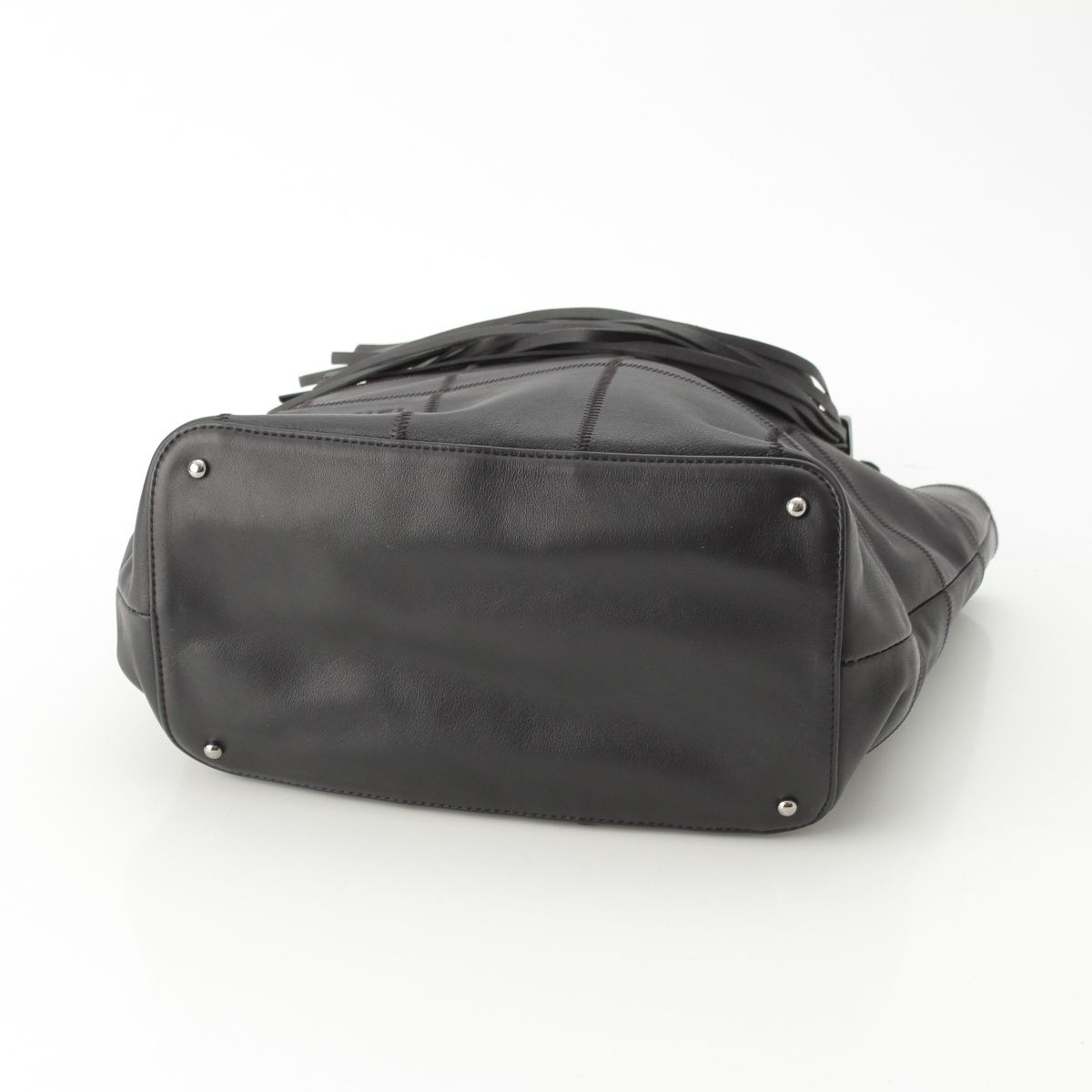 Chanel Stand Leather Chocolate Bar Fringe Handbag Black — view 4