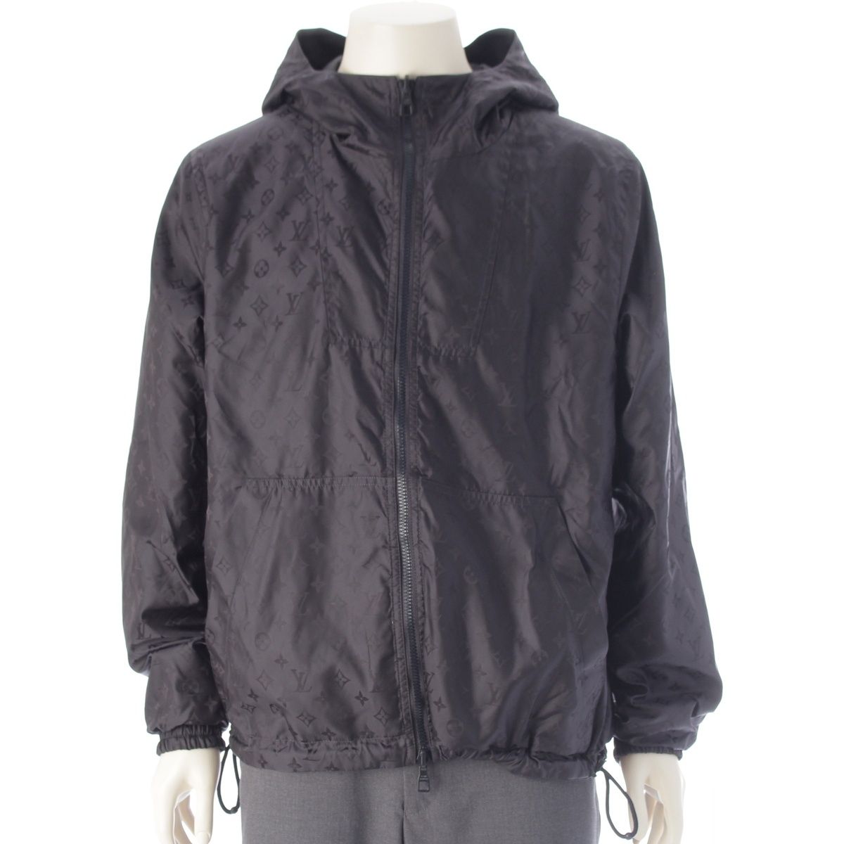 Louis Vuitton Nylon Monogram Reversible Jacket Black Gray 46