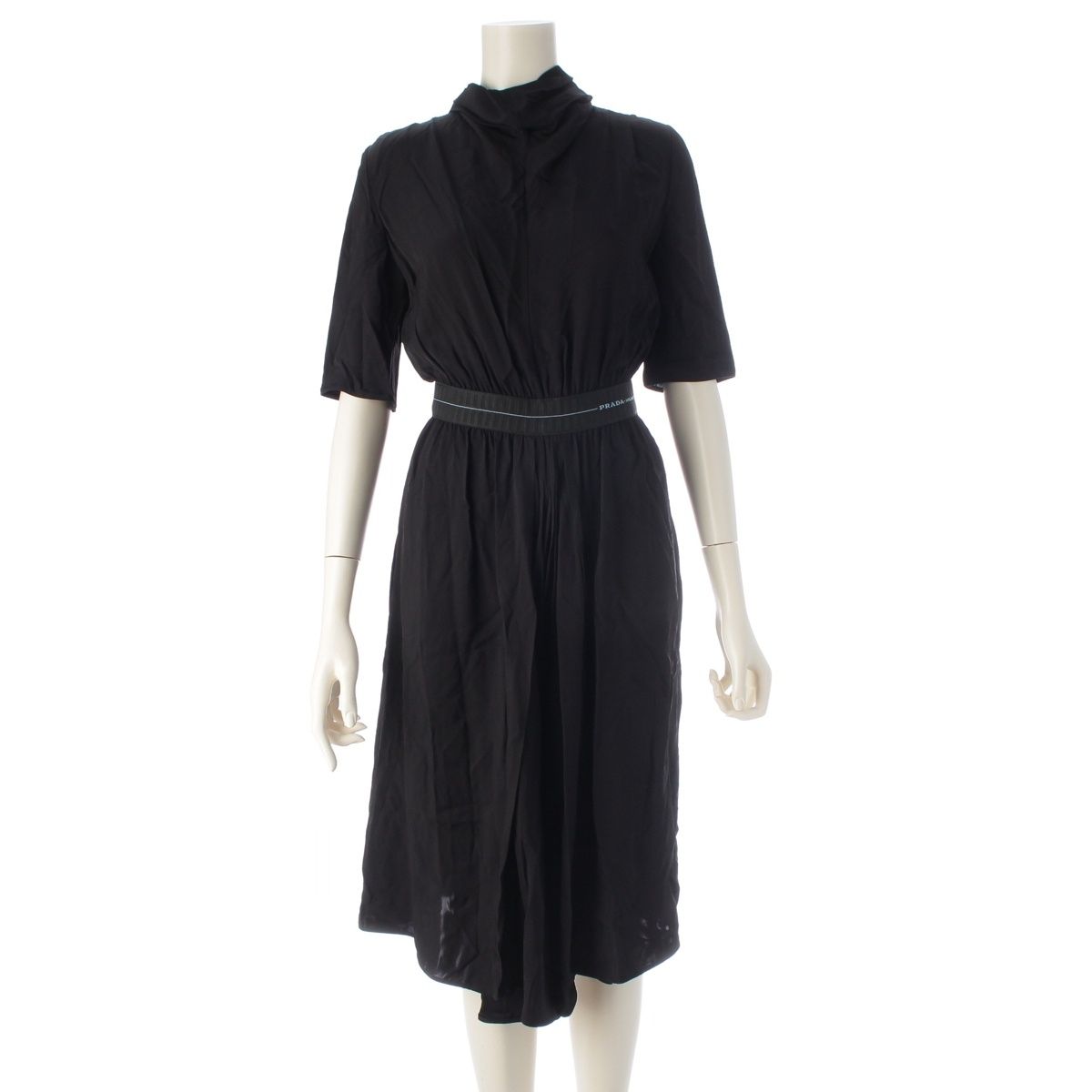 Prada Logo Waist Dress Viscose Black 36