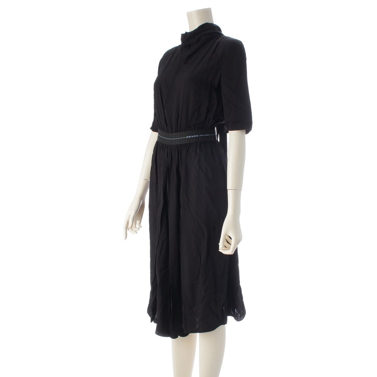Prada Logo Waist Dress Viscose Black 36 — view 2