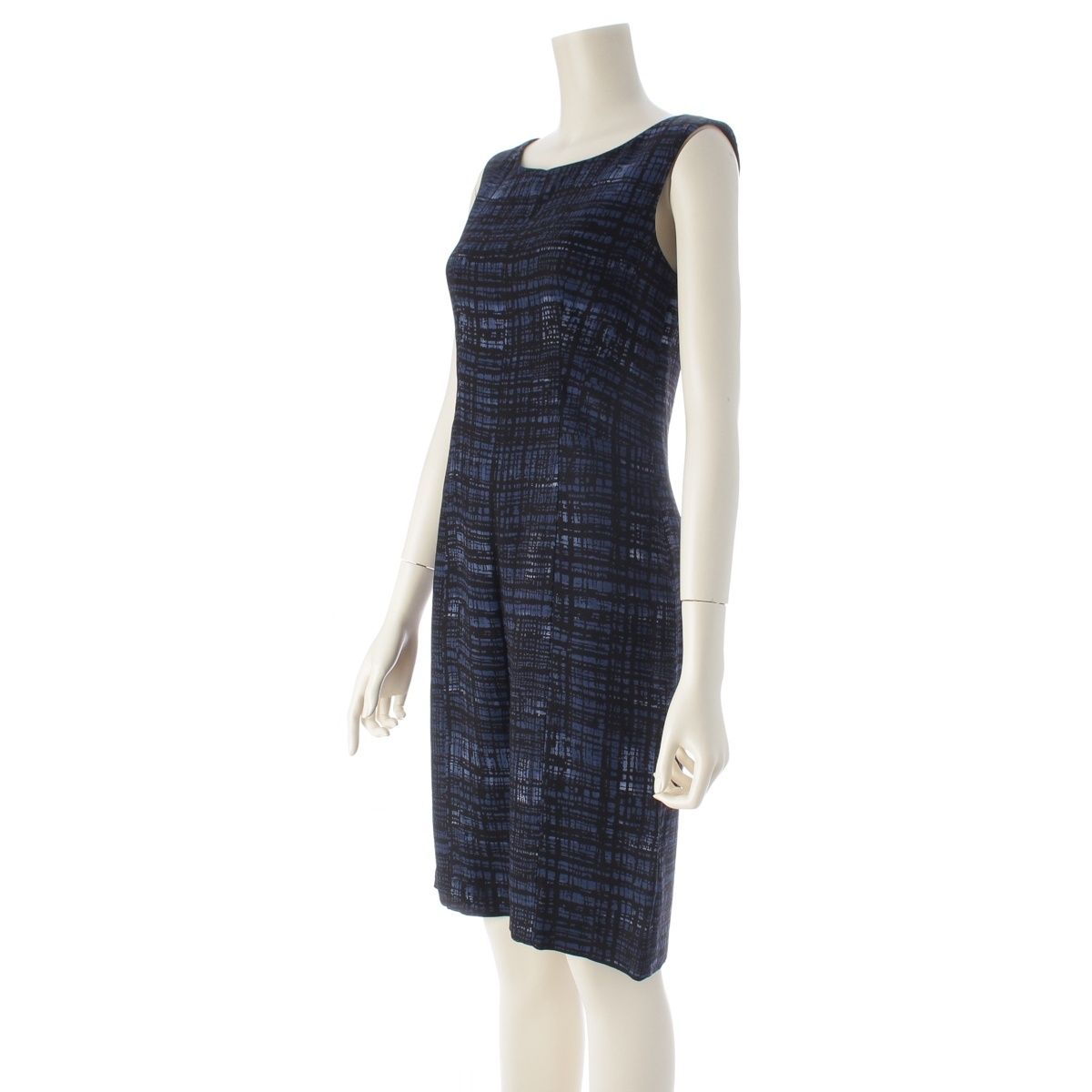 Prada Silk Archive Check Graphic All Over Pattern Sleeveless Dress Blue Black — view 2