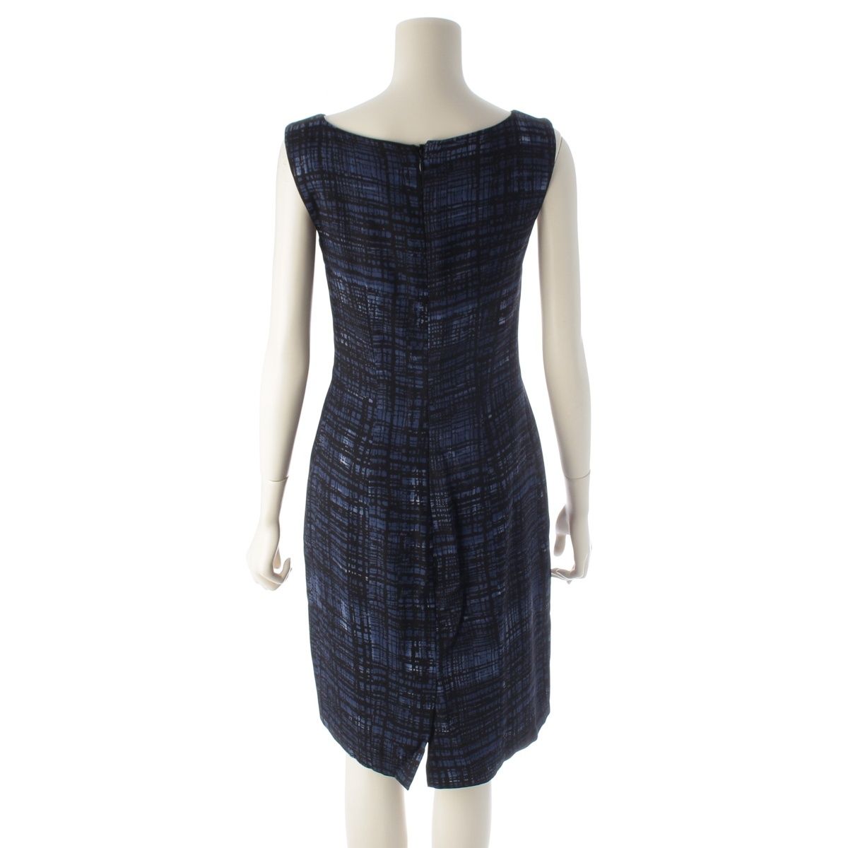 Prada Silk Archive Check Graphic All Over Pattern Sleeveless Dress Blue Black — view 4