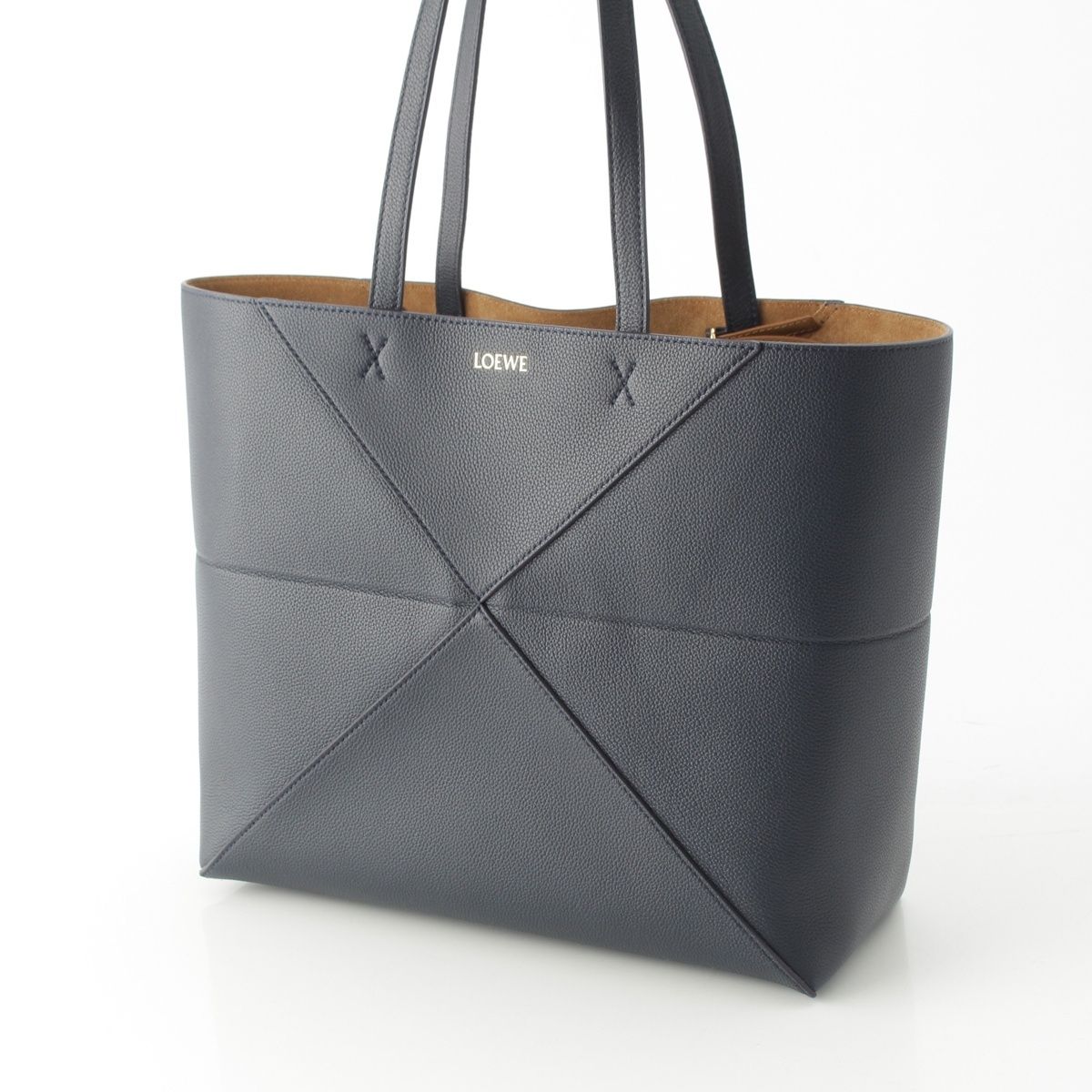 Loewe Puzzle Fold Horizontal Soft Grain Calf Tote Darknavy — view 3