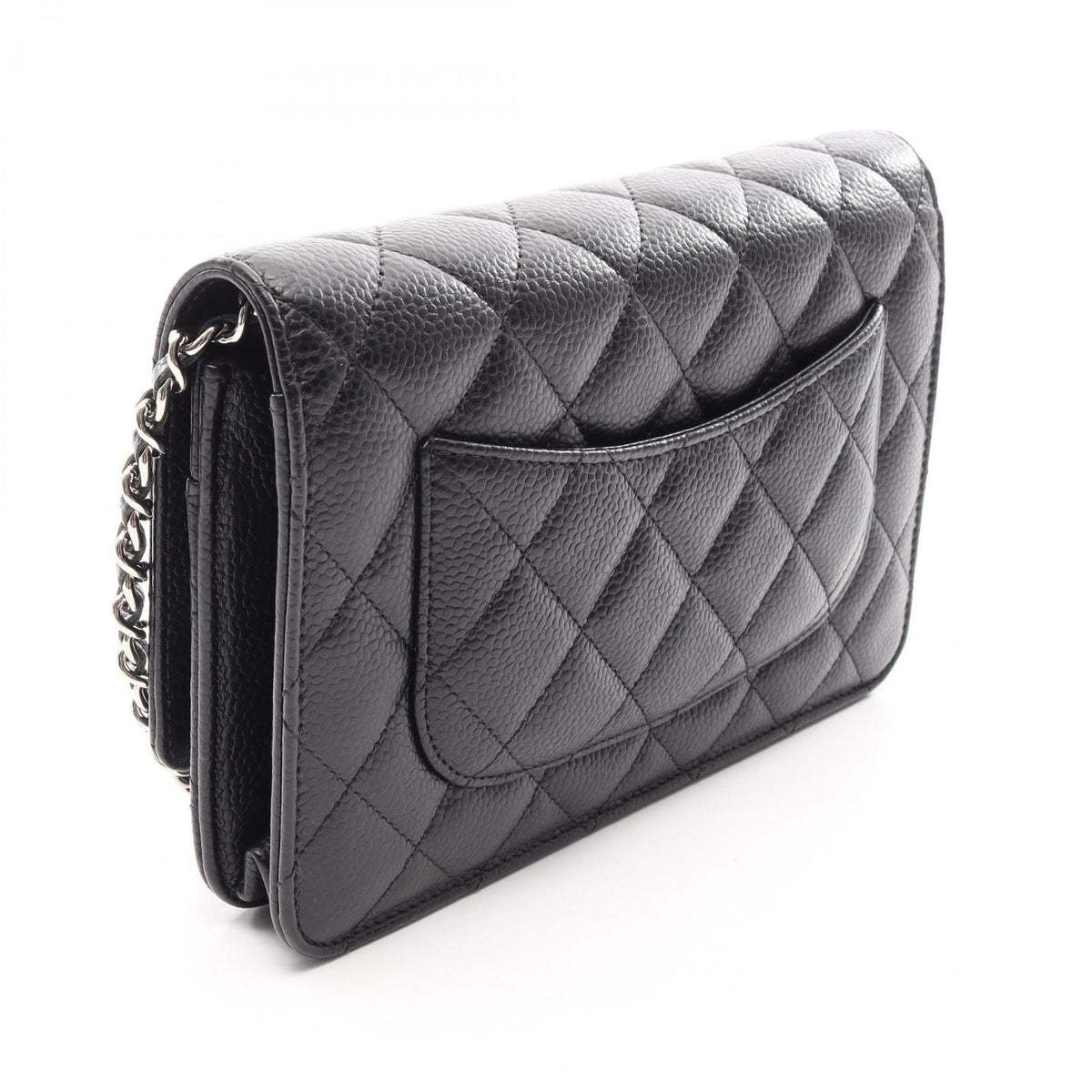 Chanel Shoulder Bag Quilted Black Caviar Leather Chain Wallet — view 2