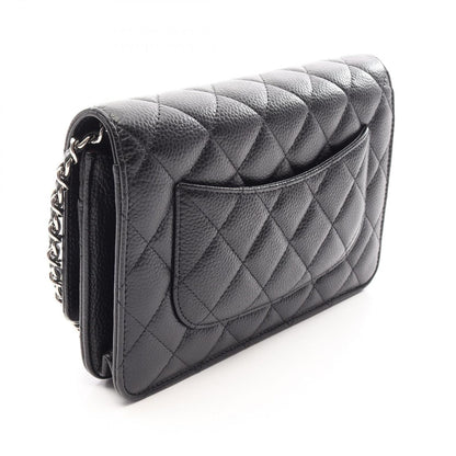 Chanel Shoulder Bag Quilted Black Caviar Leather Chain Wallet — view 2