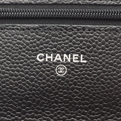 Chanel Shoulder Bag Quilted Black Caviar Leather Chain Wallet — view 4