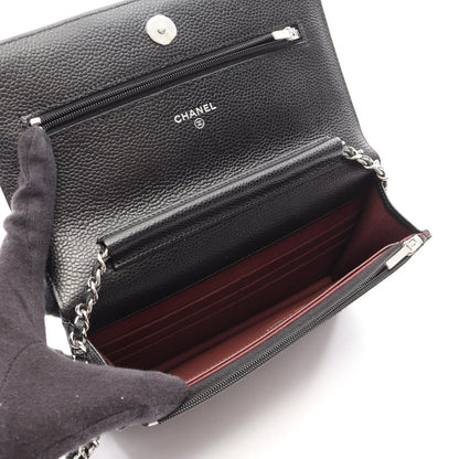 Chanel Shoulder Bag Quilted Black Caviar Leather Chain Wallet — view 3