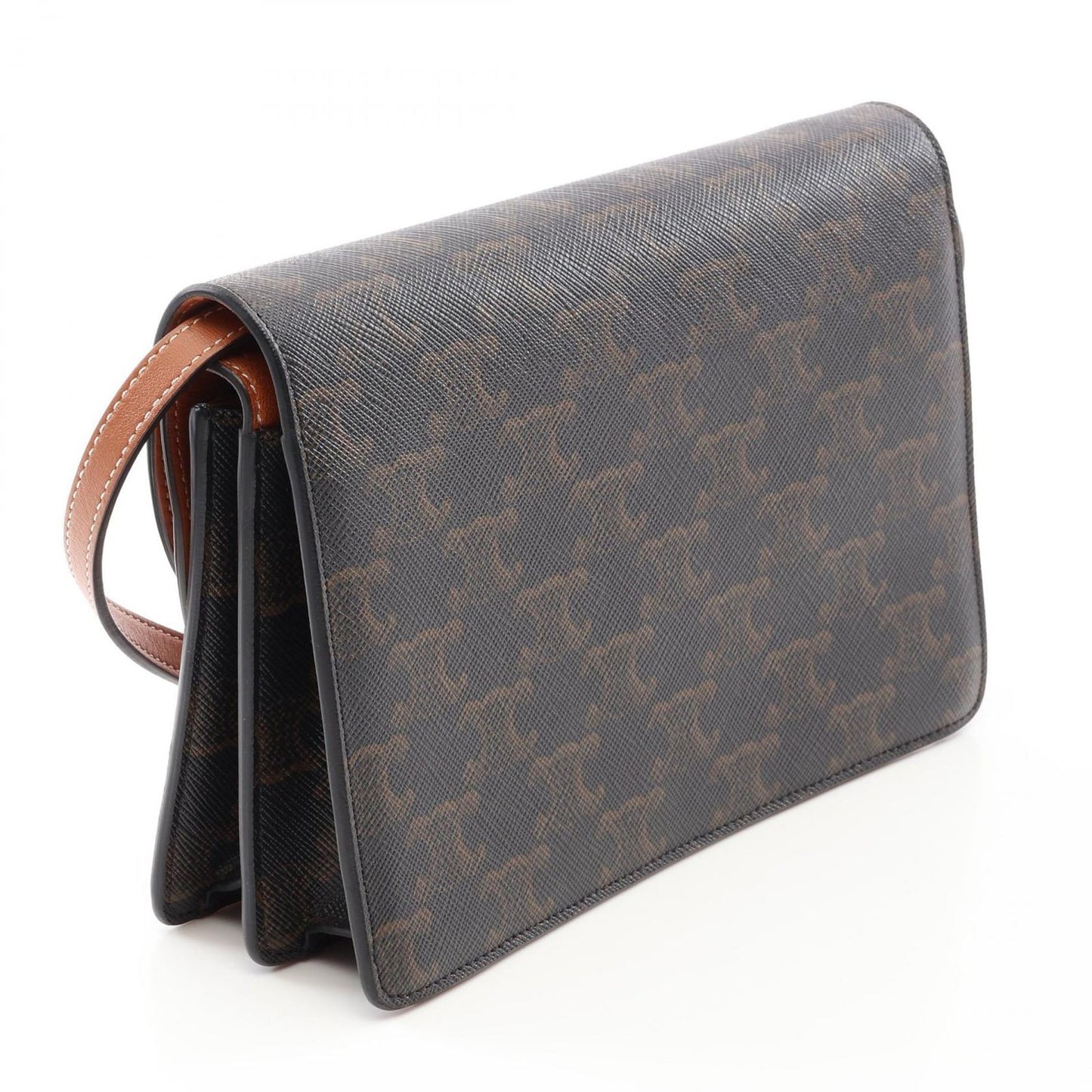 Celine Shoulder Bag Tan Triomphe Black Brown Canvas Leather — view 2