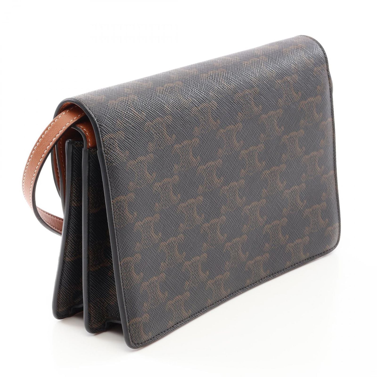 Celine Shoulder Bag Tan Triomphe Black Brown Canvas Leather — view 2