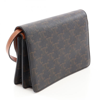 Celine Shoulder Bag Tan Triomphe Black Brown Canvas Leather — view 2