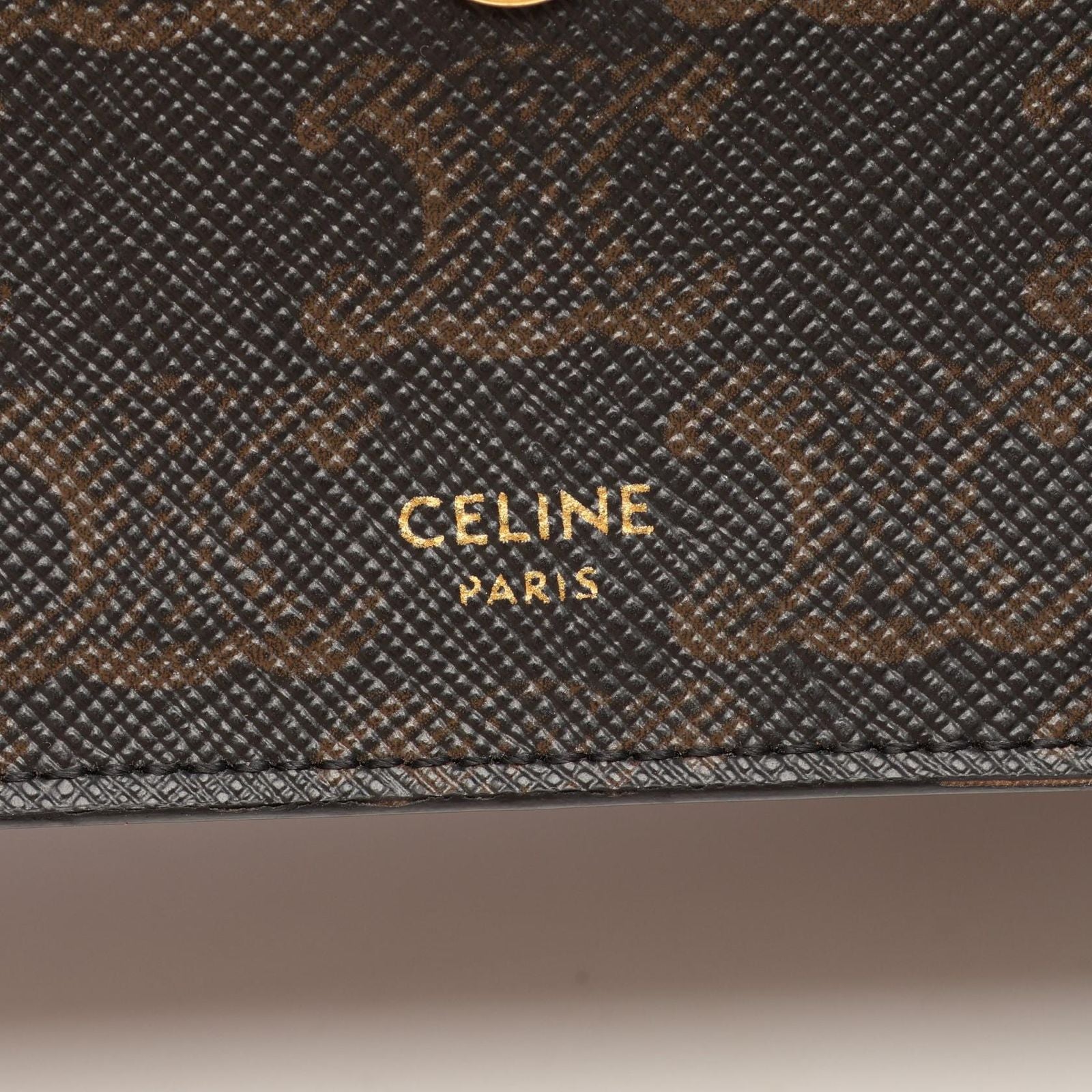 Celine Shoulder Bag Tan Triomphe Black Brown Canvas Leather — view 6