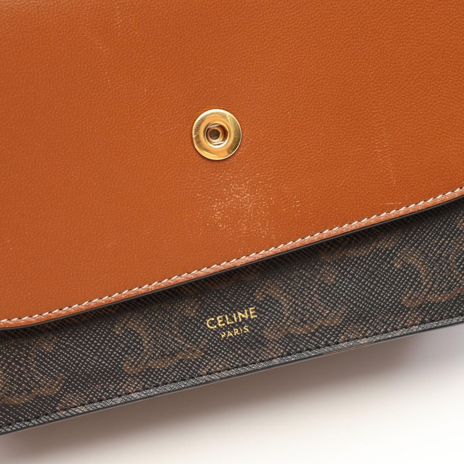 Celine Shoulder Bag Tan Triomphe Black Brown Canvas Leather — view 8