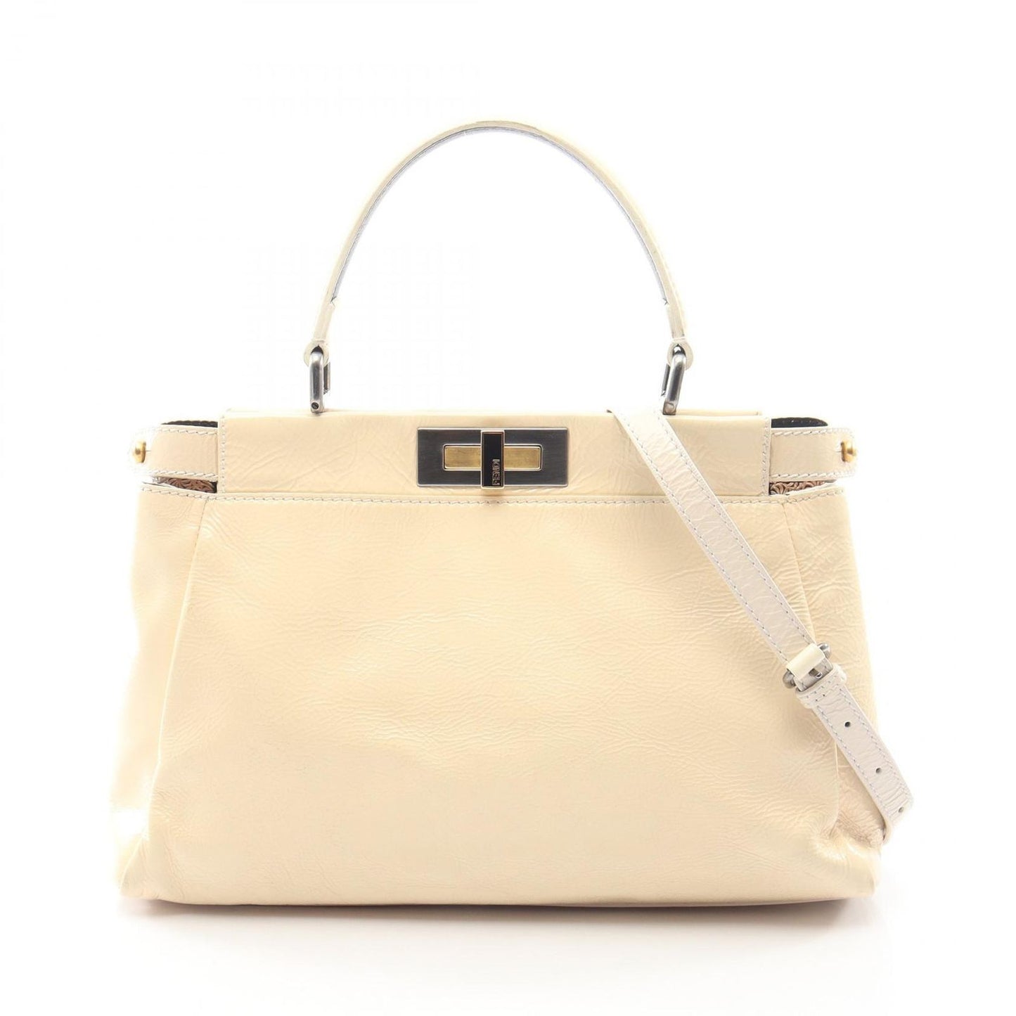 Fendi Peekaboo 2-Way Ivory Patent Leather Midi Ampeekaboo Shoulder