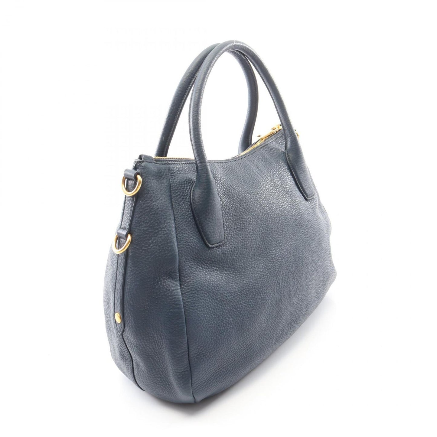 Prada Tote Vitello Daino 2-Way Navy Leather Metal Logo — view 2