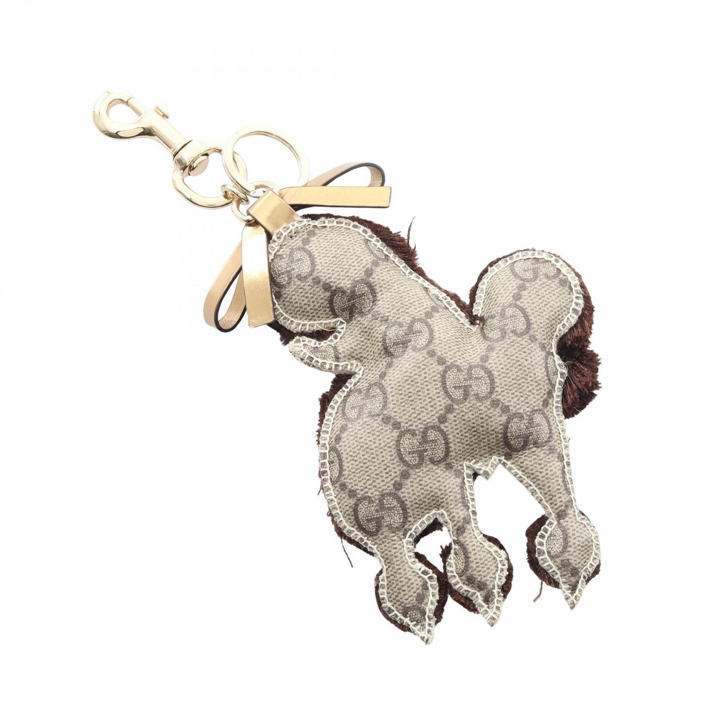 Gucci Charm Ori Loulou GG Plus Poodle Beige Brown Leather Key Holder — view 2