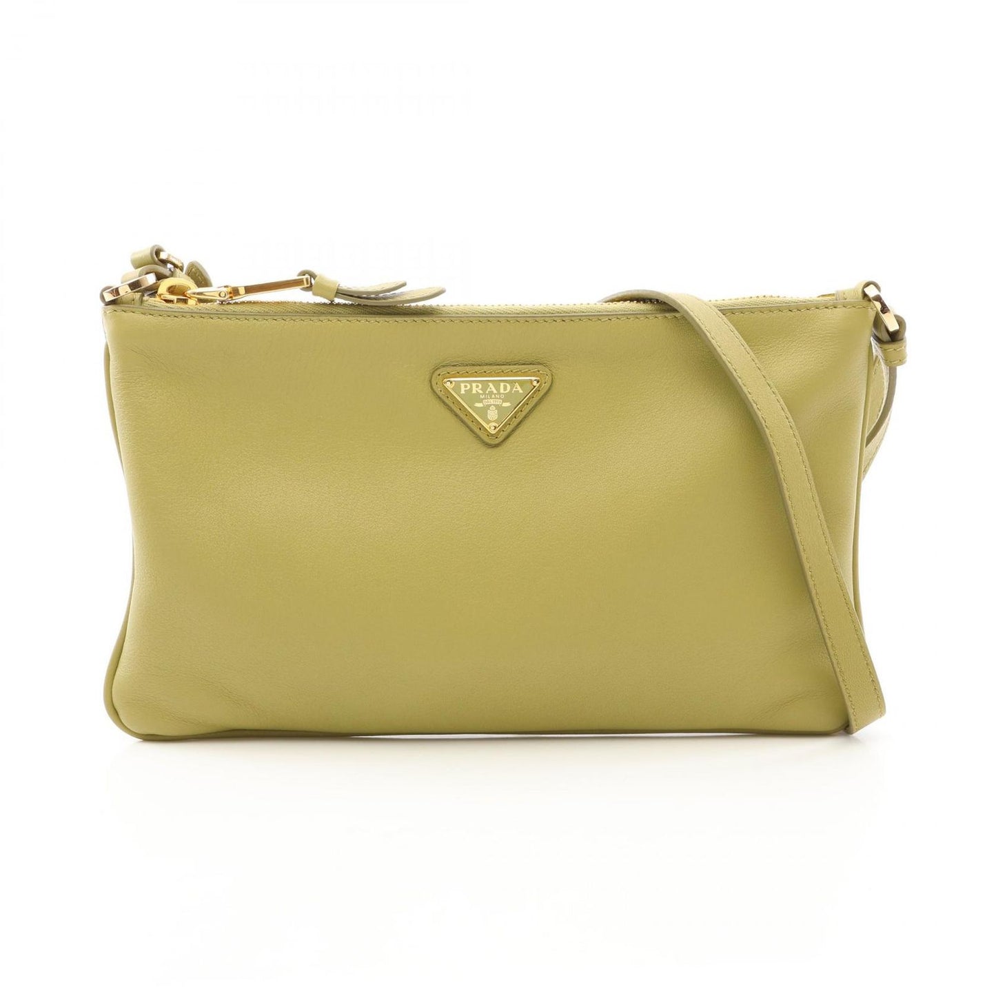 Prada Shoulder Bag Soft Grain Pistachio Green Leather Triangle Logo