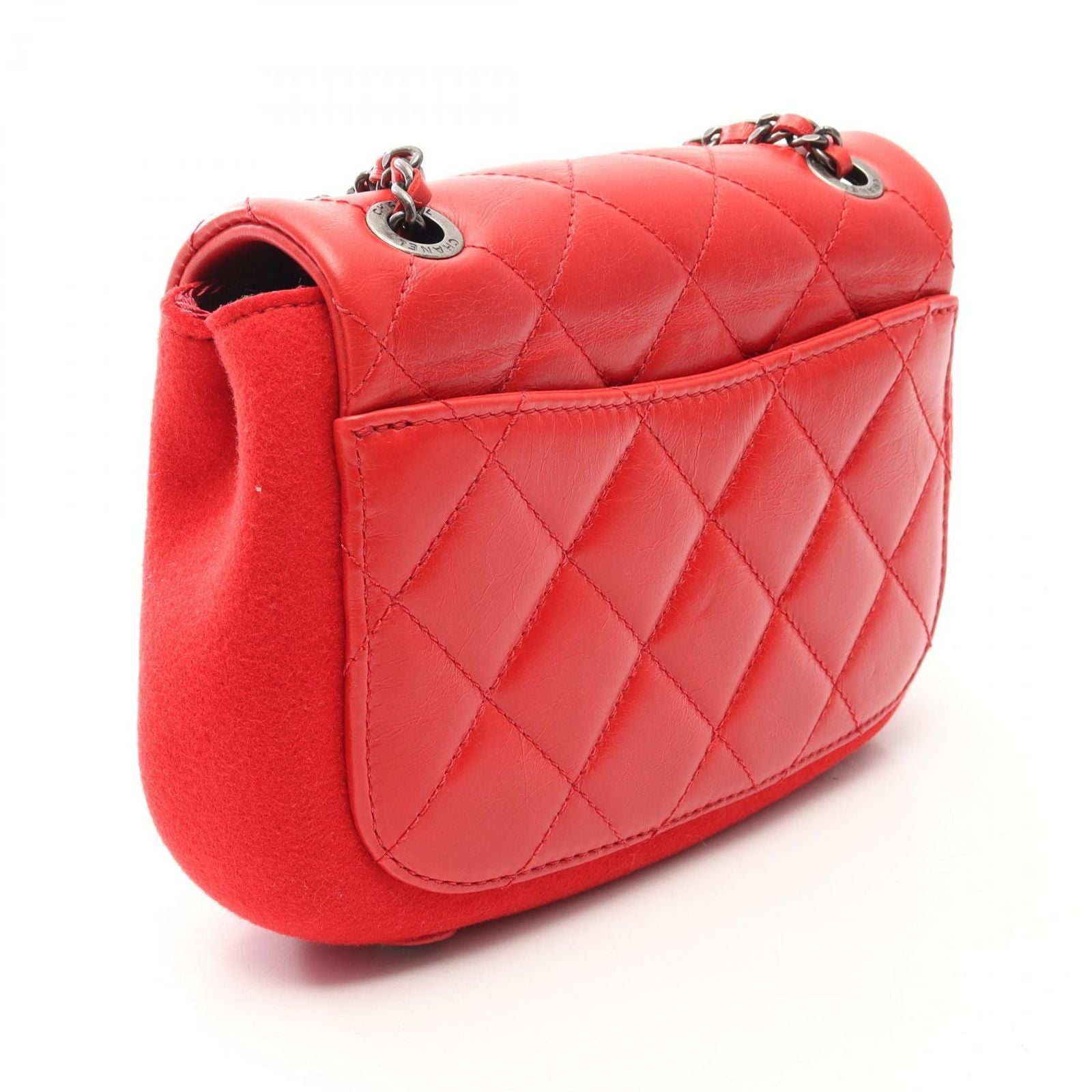 Chanel Shoulder Bag Quilted Small Red Leather Wool Chain — view 2
