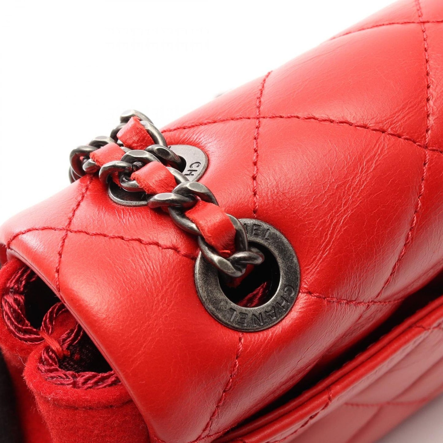 Chanel Shoulder Bag Quilted Small Red Leather Wool Chain — view 7