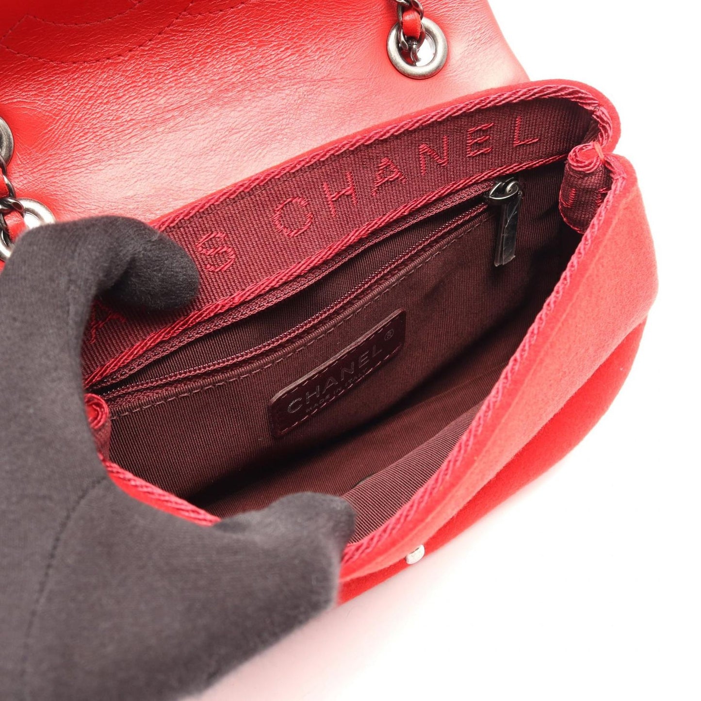 Chanel Shoulder Bag Quilted Small Red Leather Wool Chain — view 3